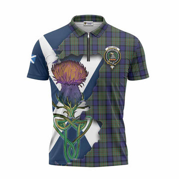 MacLaren (McLaren) Tartan Family Crest Zipper Polo Shirt Scottish Thistle Celtic Inspired