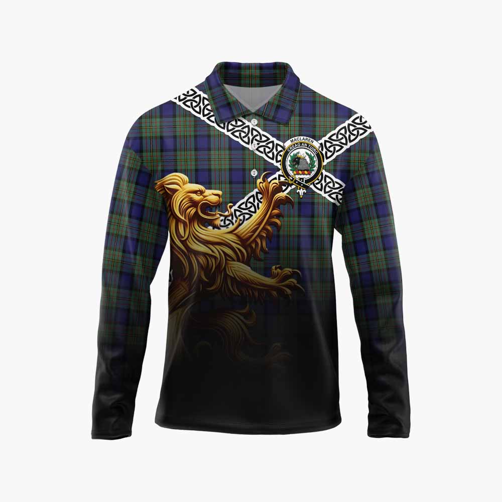 Tartan Vibes Clothing MacLaren (McLaren) Crest Tartan Long Sleeve Polo Shirt with Golden Lion Emblem Celtic Style