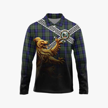 MacLaren (McLaren) Crest Tartan Long Sleeve Polo Shirt with Golden Lion Emblem Celtic Style