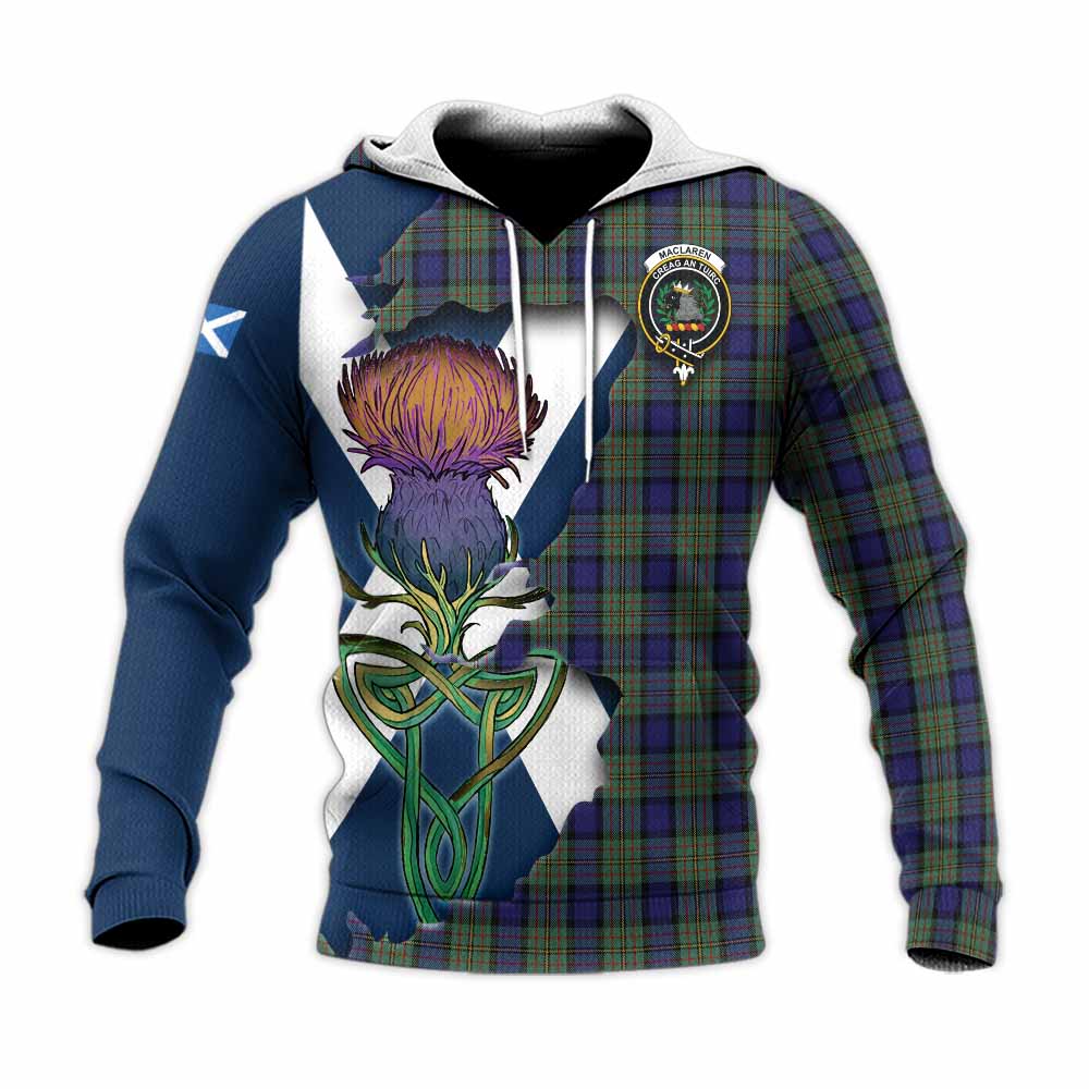 Tartan Vibes Clothing MacLaren (McLaren) Tartan Family Crest Knitted Hoodie Scottish Thistle Celtic Inspired
