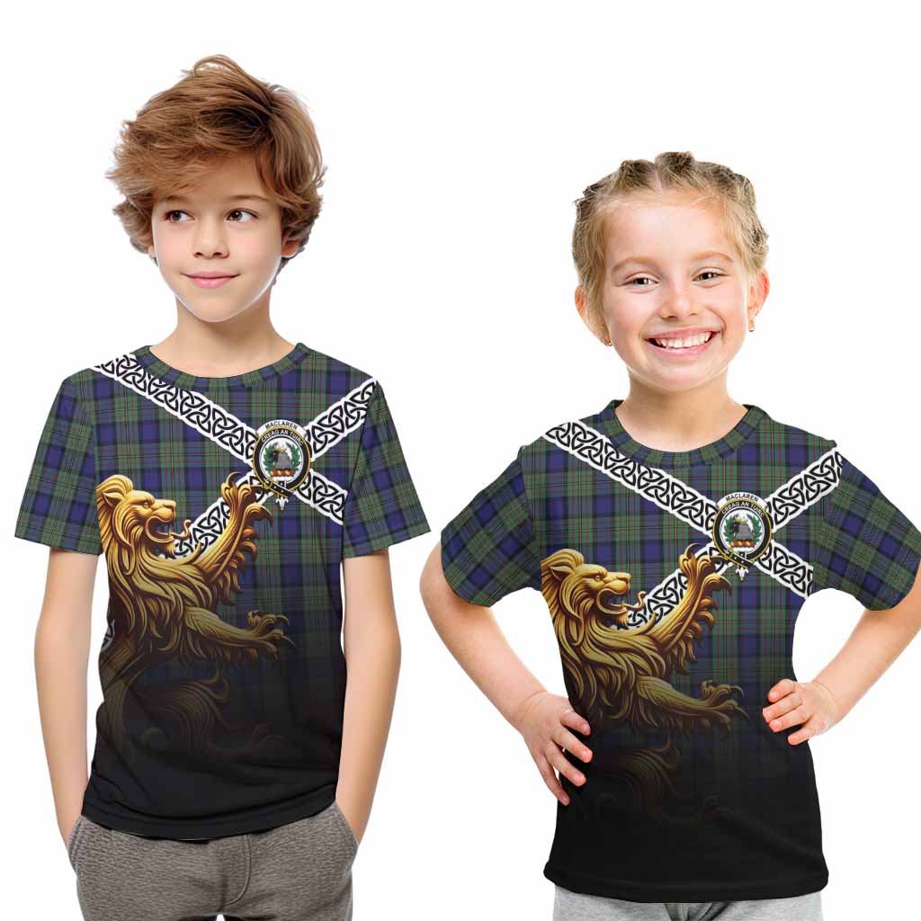 Tartan Vibes Clothing MacLaren (McLaren) Crest Tartan Kid T-Shirt with Golden Lion Emblem Celtic Style