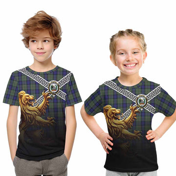 MacLaren (McLaren) Crest Tartan Kid T-Shirt with Golden Lion Emblem Celtic Style