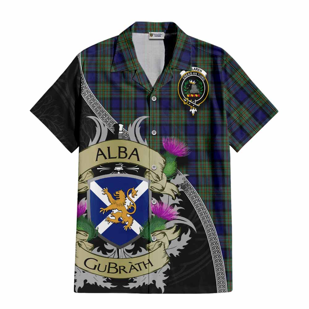 Tartan Vibes Clothing MacLaren (McLaren) Tartan Family Crest Short Sleeve Button Shirt Lion Rampant Royal Thistle Shield Celtic Inspired