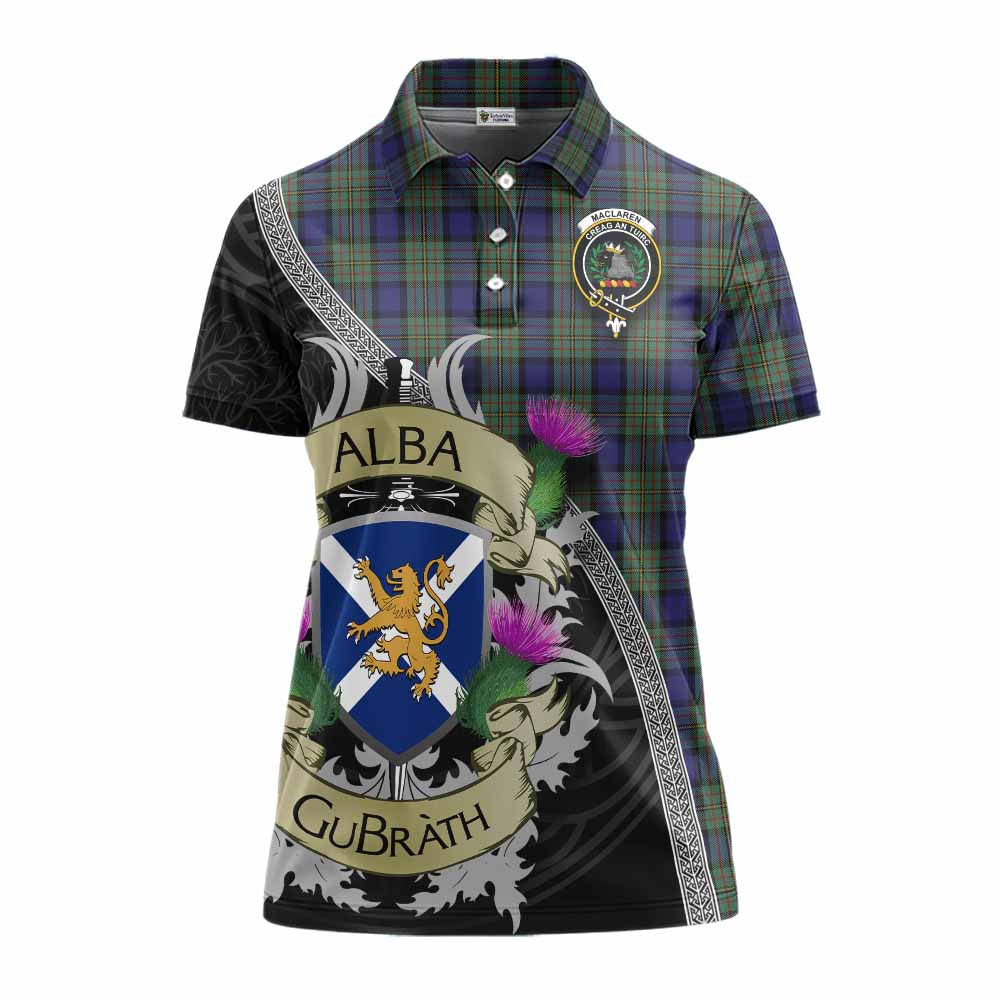 Tartan Vibes Clothing MacLaren (McLaren) Tartan Family Crest Women's Polo Shirt Lion Rampant Royal Thistle Shield Celtic Inspired