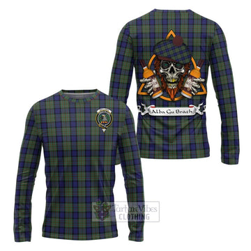 MacLaren (McLaren) Tartan Long Sleeve T-Shirt with Family Crest and Bearded Skull Holding Bottles of Whiskey