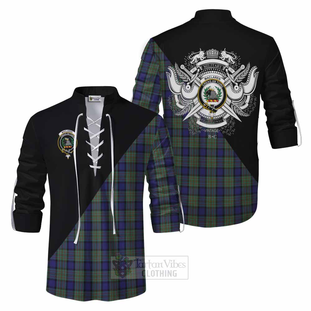 Tartan Vibes Clothing MacLaren (McLaren) Tartan Ghillie Kilt Shirt with Family Crest and Military Logo Style