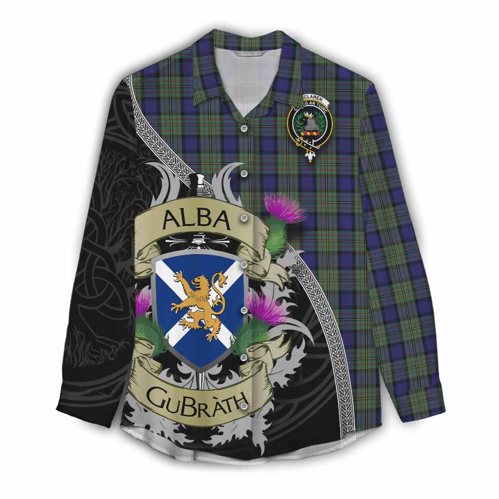 Tartan Vibes Clothing MacLaren (McLaren) Tartan Family Crest Women's Casual Shirt Lion Rampant Royal Thistle Shield Celtic Inspired