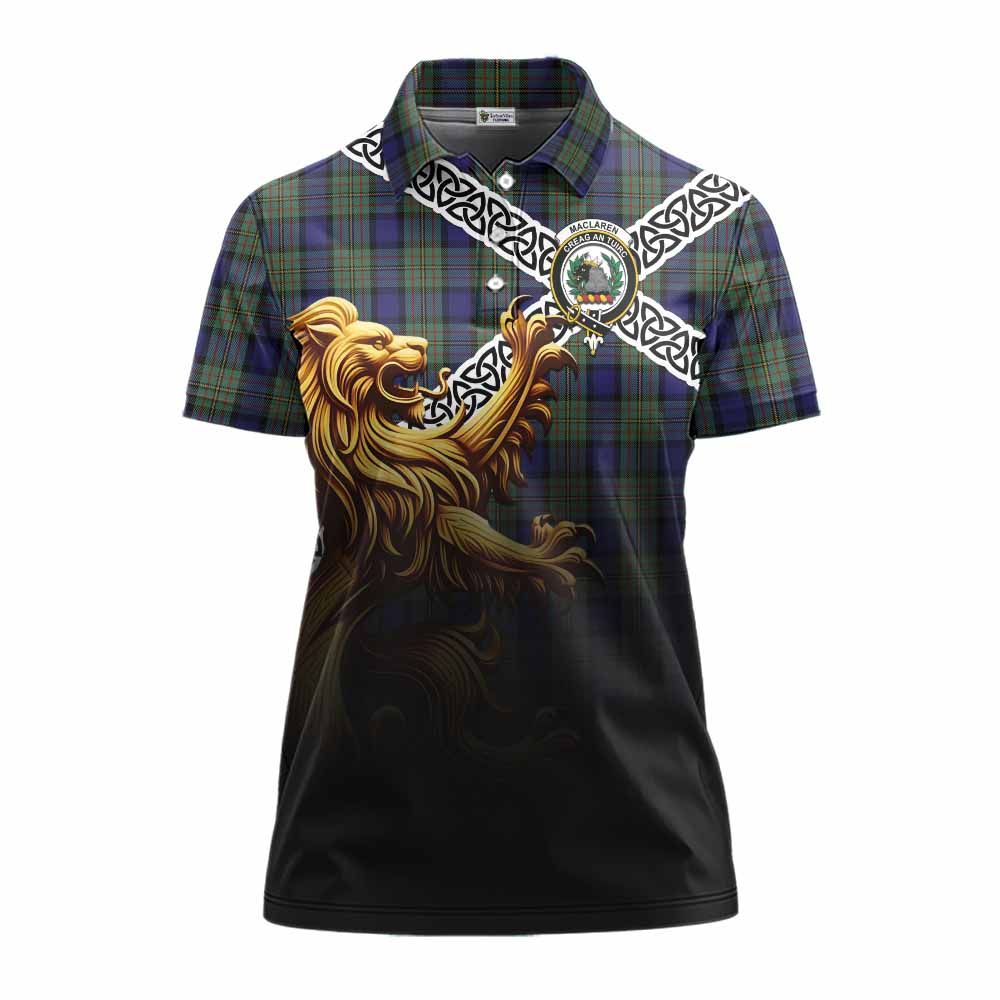 Tartan Vibes Clothing MacLaren (McLaren) Crest Tartan Women's Polo Shirt with Golden Lion Emblem Celtic Style