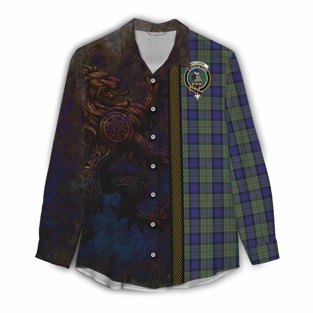 Tartan Vibes Clothing MacLaren (McLaren) Tartan Family Crest Women's Casual Shirt Alba Gu Brath Be Brave Lion Ancient Style