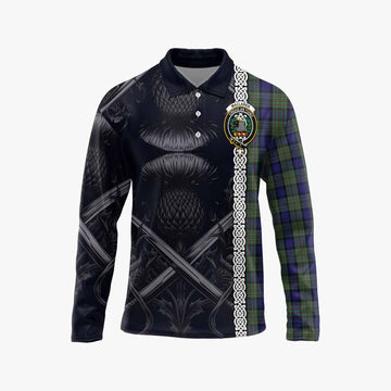 Tartan Vibes Clothing MacLaren (McLaren) Tartan Long Sleeve Polo Shirt with Family Crest Cross Sword Thistle Celtic Vibes