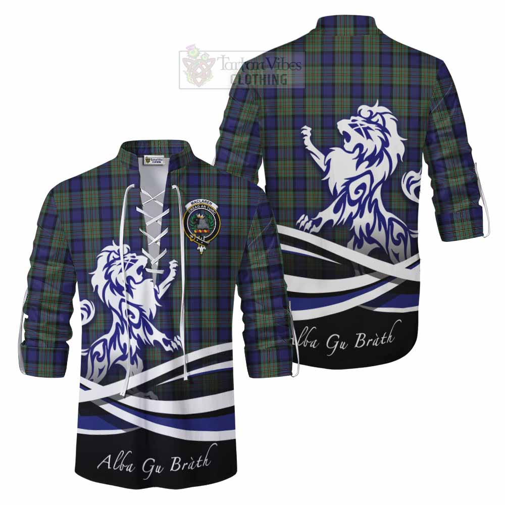 Tartan Vibes Clothing MacLaren (McLaren) Tartan Ghillie Kilt Shirt with Alba Gu Brath Regal Lion Emblem