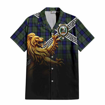 MacLaren (McLaren) Crest Tartan Hawaiian Shirt with Golden Lion Emblem Celtic Style