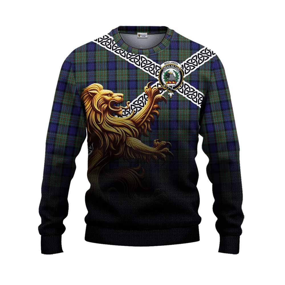 Tartan Vibes Clothing MacLaren (McLaren) Crest Tartan Knitted Sweater with Golden Lion Emblem Celtic Style