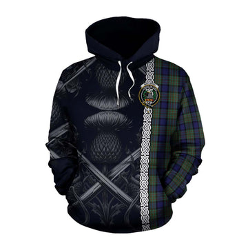 Tartan Vibes Clothing MacLaren (McLaren) Tartan Cotton Hoodie with Family Crest Cross Sword Thistle Celtic Vibes
