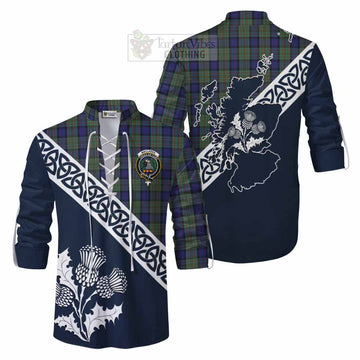 Tartan Vibes Clothing MacLaren (McLaren) Tartan Ghillie Kilt Shirt Featuring Thistle and Scotland Map