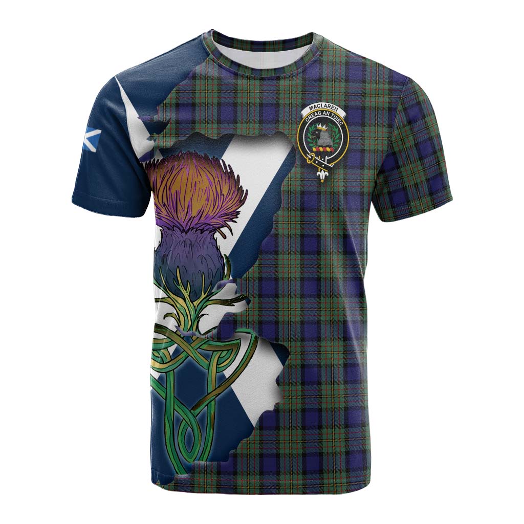 Tartan Vibes Clothing MacLaren (McLaren) Tartan Family Crest Cotton T-shirt Scottish Thistle Celtic Inspired