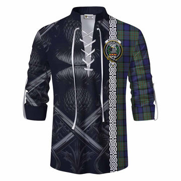 Tartan Vibes Clothing MacLaren (McLaren) Tartan Ghillie Kilt Shirt with Family Crest Cross Sword Thistle Celtic Vibes