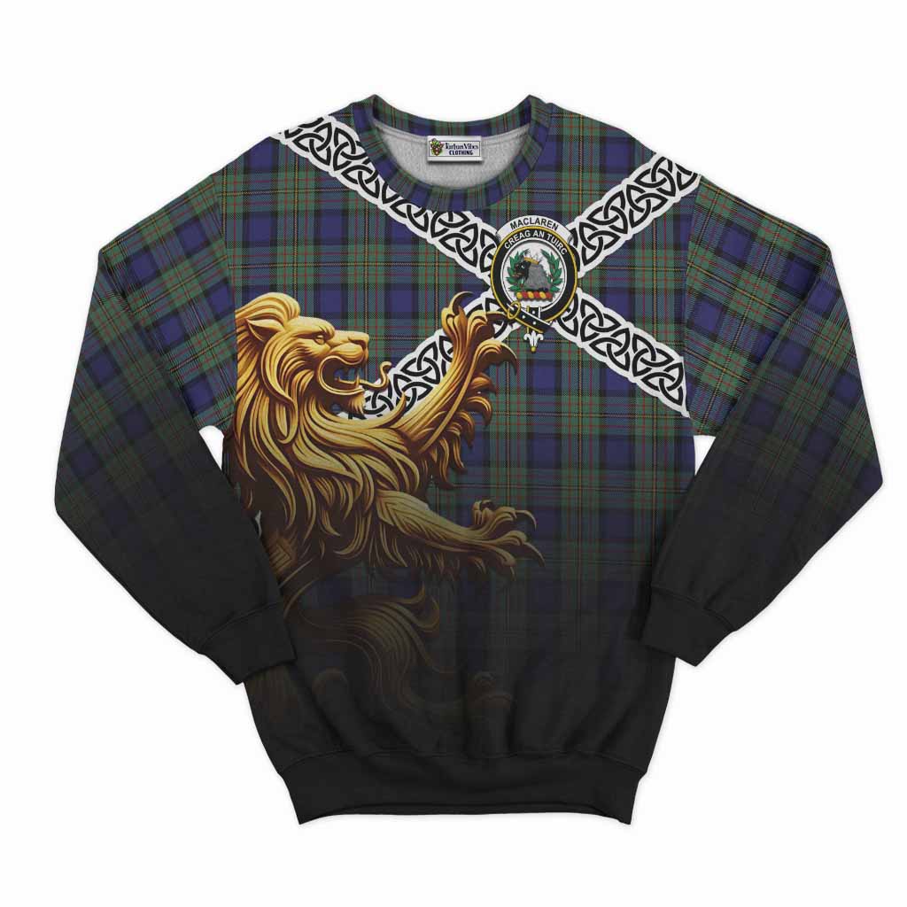 Tartan Vibes Clothing MacLaren (McLaren) Crest Tartan Sweatshirt with Golden Lion Emblem Celtic Style