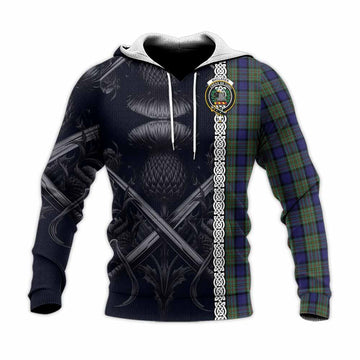 Tartan Vibes Clothing MacLaren (McLaren) Tartan Knitted Hoodie with Family Crest Cross Sword Thistle Celtic Vibes