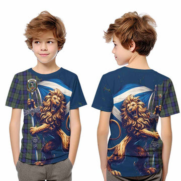 Tartan Vibes Clothing MacLaren (McLaren) Tartan Family Crest Kid T-Shirt with Scottish Majestic Lion