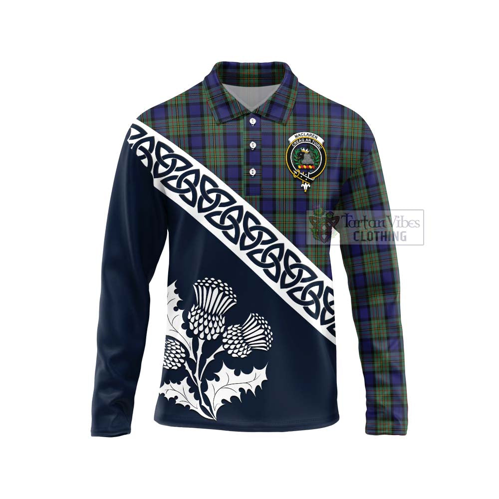 MacLaren (McLaren) Tartan Long Sleeve Polo Shirt Featuring Thistle and Scotland Map Unisex - Tartan Vibes Clothing