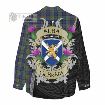 Tartan Vibes Clothing MacLaren (McLaren) Tartan Family Crest Women's Casual Shirt Lion Rampant Royal Thistle Shield Celtic Inspired