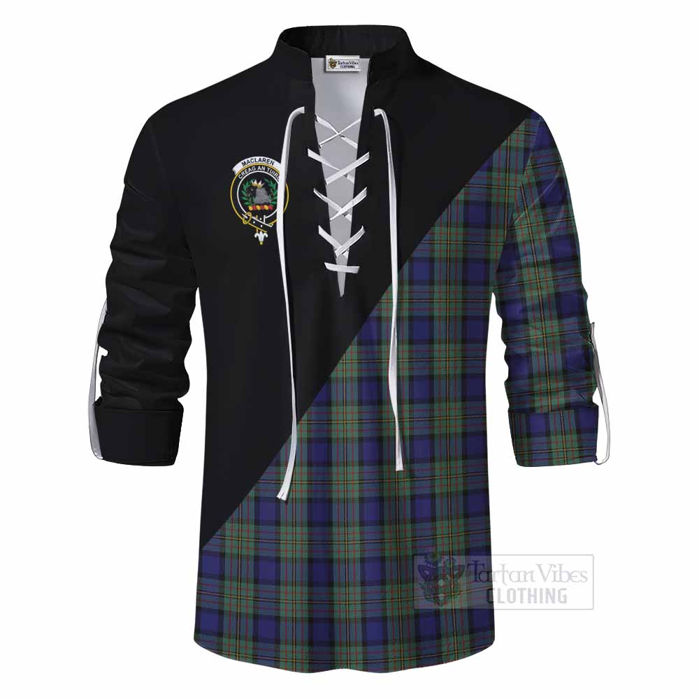Tartan Vibes Clothing MacLaren (McLaren) Tartan Ghillie Kilt Shirt with Family Crest and Military Logo Style
