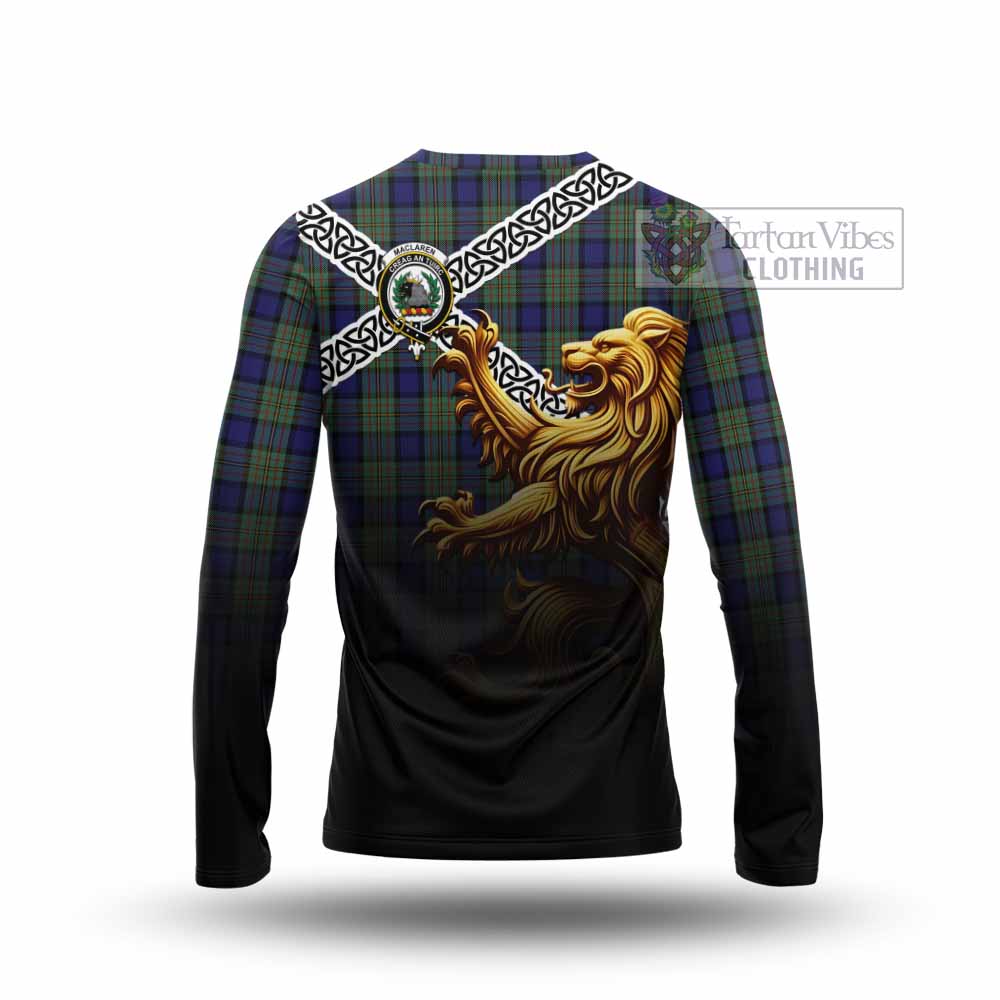 Tartan Vibes Clothing MacLaren (McLaren) Crest Tartan Long Sleeve T-Shirt with Golden Lion Emblem Celtic Style