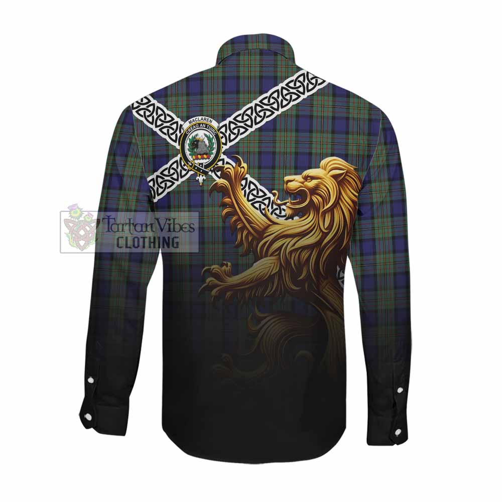 Tartan Vibes Clothing MacLaren (McLaren) Crest Tartan Long Sleeve Button Shirt with Golden Lion Emblem Celtic Style