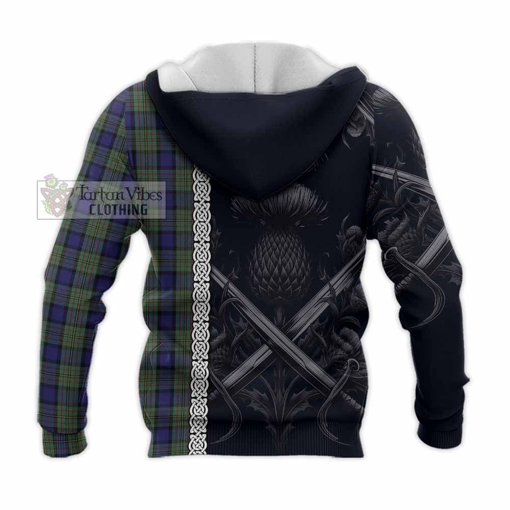 Tartan Vibes Clothing MacLaren (McLaren) Tartan Knitted Hoodie with Family Crest Cross Sword Thistle Celtic Vibes
