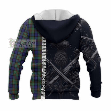 Tartan Vibes Clothing MacLaren (McLaren) Tartan Knitted Hoodie with Family Crest Cross Sword Thistle Celtic Vibes