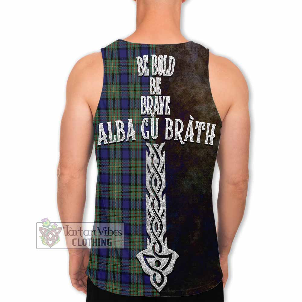Tartan Vibes Clothing MacLaren (McLaren) Tartan Family Crest Men's Tank Top Alba Gu Brath Be Brave Lion Ancient Style