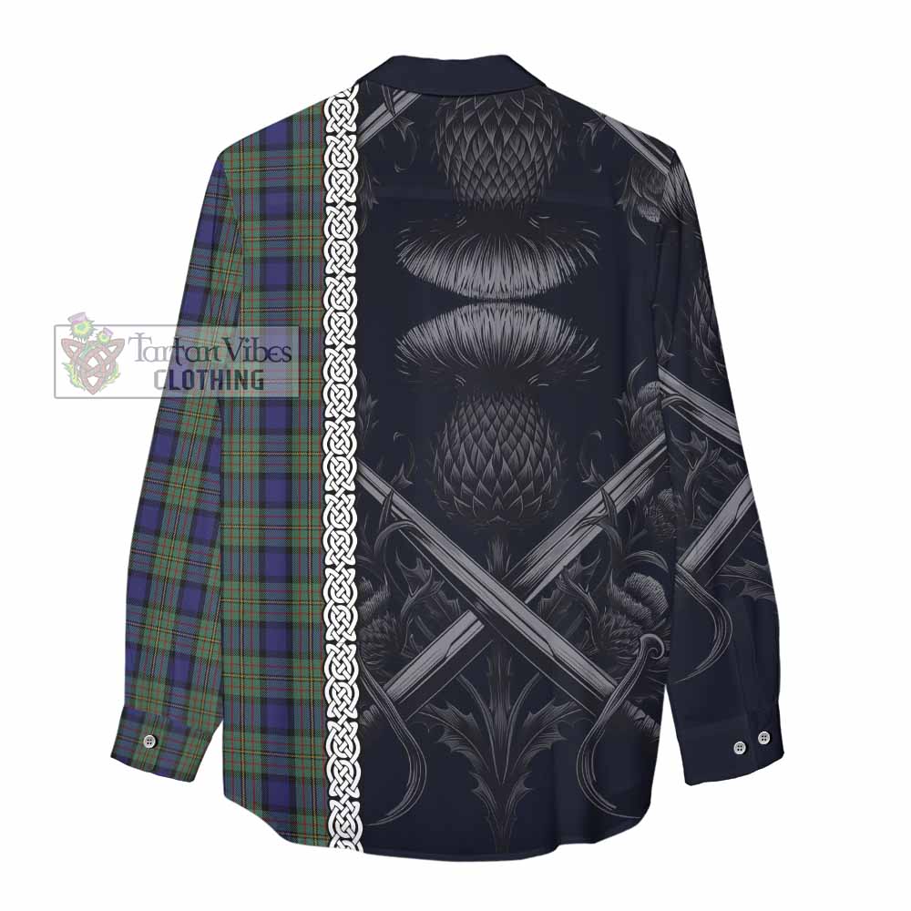 Tartan Vibes Clothing MacLaren (McLaren) Tartan Women's Casual Shirt with Family Crest Cross Sword Thistle Celtic Vibes