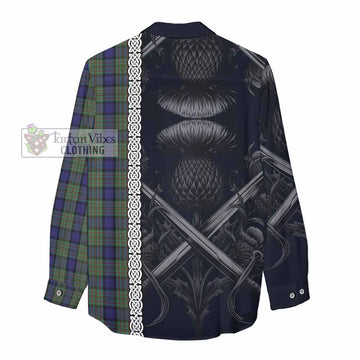 Tartan Vibes Clothing MacLaren (McLaren) Tartan Women's Casual Shirt with Family Crest Cross Sword Thistle Celtic Vibes
