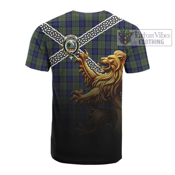 MacLaren (McLaren) Crest Tartan Cotton T-shirt with Golden Lion Emblem Celtic Style