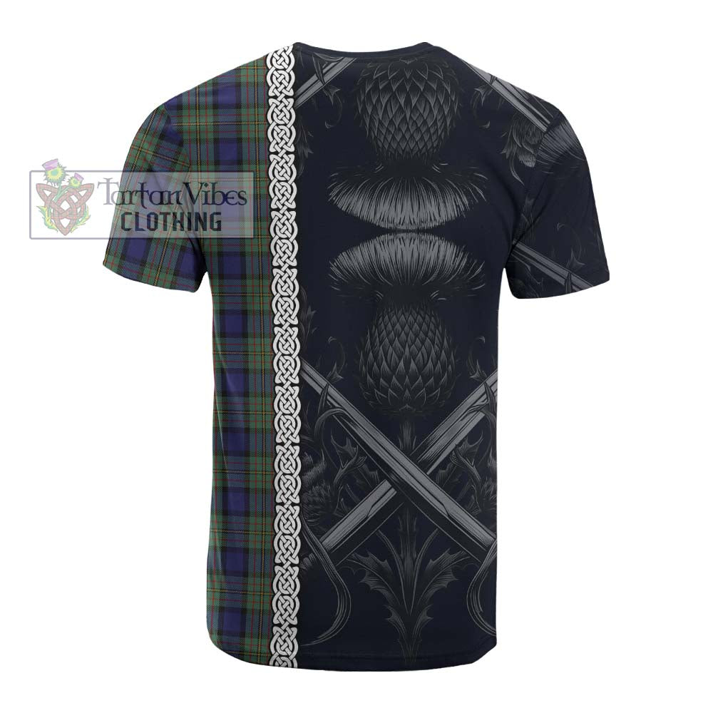 Tartan Vibes Clothing MacLaren (McLaren) Tartan Cotton T-shirt with Family Crest Cross Sword Thistle Celtic Vibes