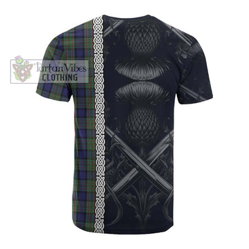 Tartan Vibes Clothing MacLaren (McLaren) Tartan Cotton T-shirt with Family Crest Cross Sword Thistle Celtic Vibes