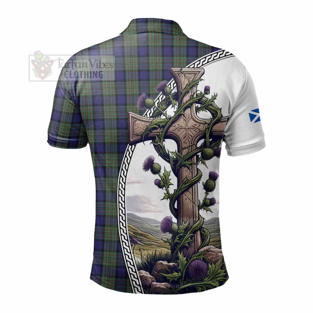 Tartan Vibes Clothing MacLaren (McLaren) Tartan Polo Shirt with Family Crest and St. Andrew's Cross Accented by Thistle Vines