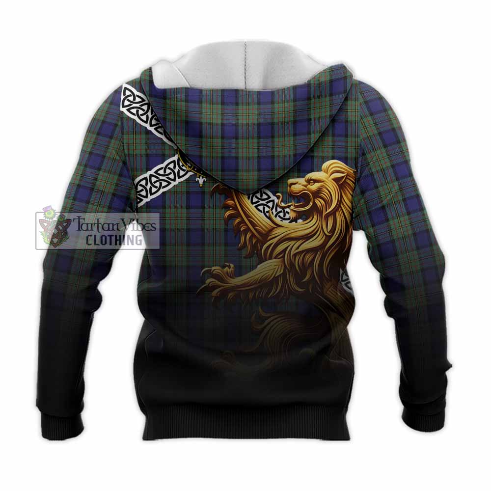 Tartan Vibes Clothing MacLaren (McLaren) Crest Tartan Knitted Hoodie with Golden Lion Emblem Celtic Style