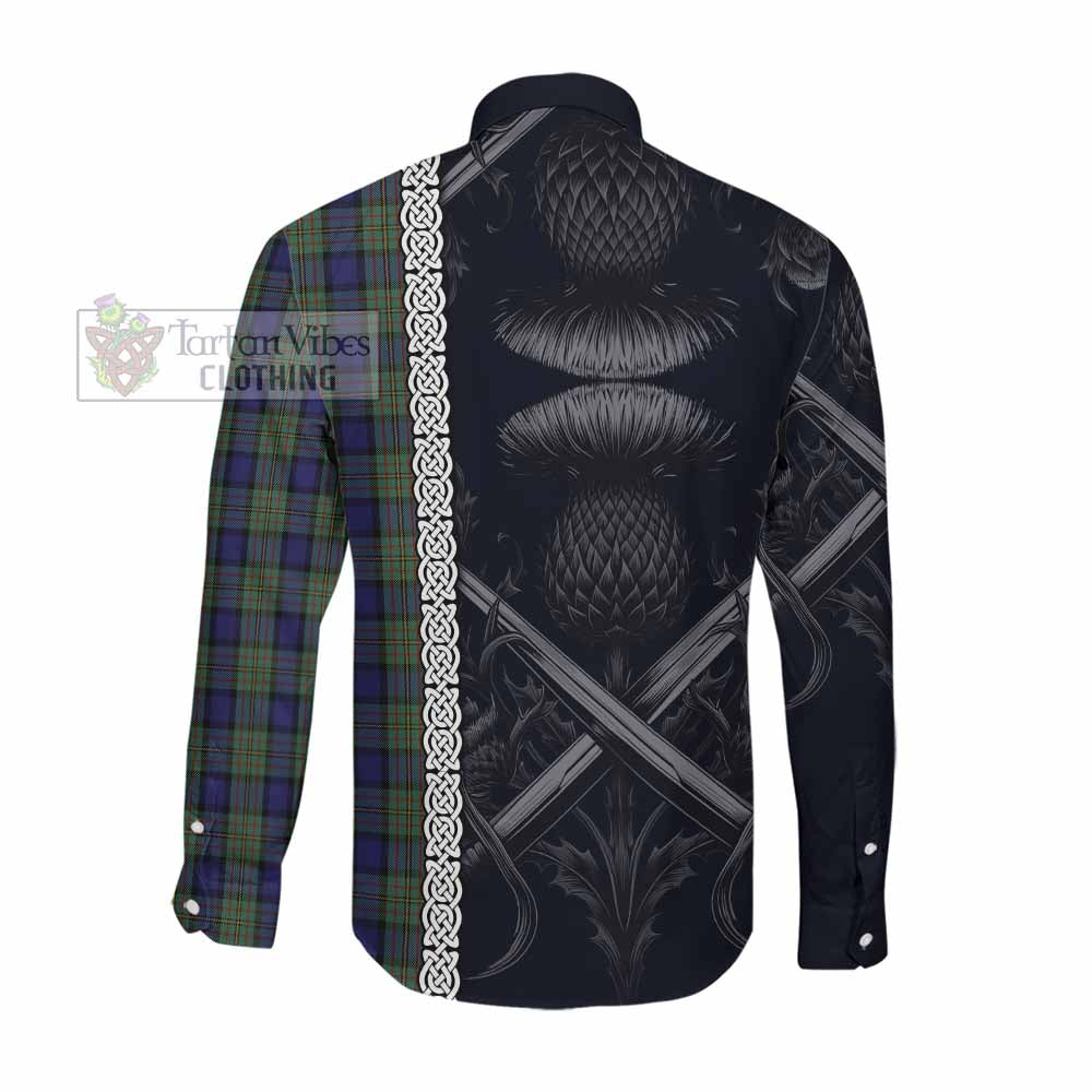 Tartan Vibes Clothing MacLaren (McLaren) Tartan Long Sleeve Button Shirt with Family Crest Cross Sword Thistle Celtic Vibes