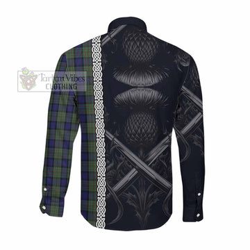 Tartan Vibes Clothing MacLaren (McLaren) Tartan Long Sleeve Button Shirt with Family Crest Cross Sword Thistle Celtic Vibes