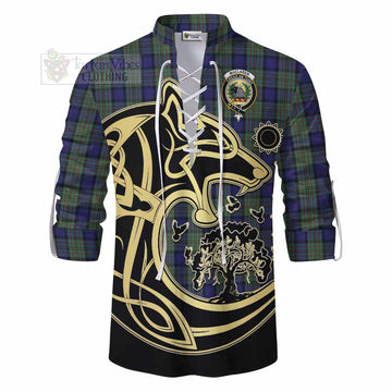 Tartan Vibes Clothing MacLaren (McLaren) Tartan Ghillie Kilt Shirt with Family Crest Celtic Wolf Style