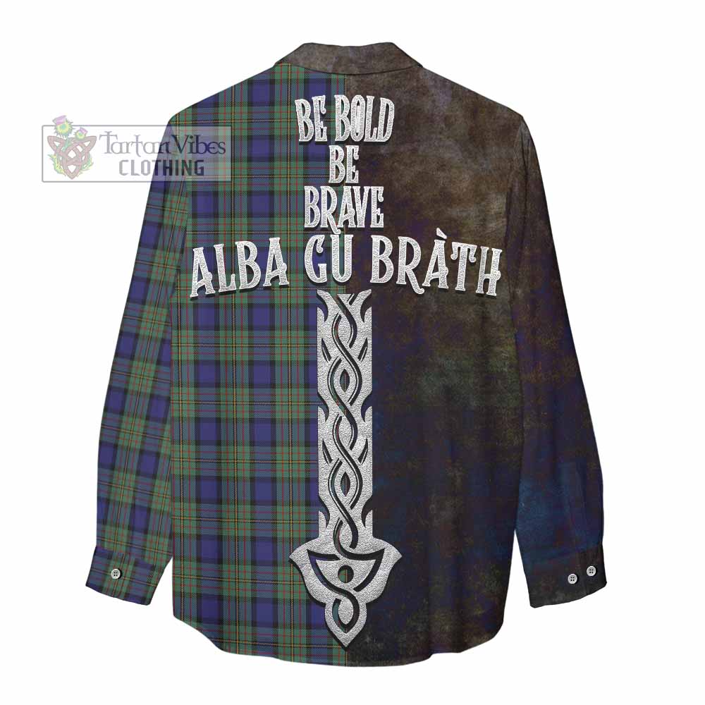 Tartan Vibes Clothing MacLaren (McLaren) Tartan Family Crest Women's Casual Shirt Alba Gu Brath Be Brave Lion Ancient Style