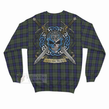 Tartan Vibes Clothing MacLaren (McLaren) Tartan Sweatshirt with Family Crest Celtic Skull Style