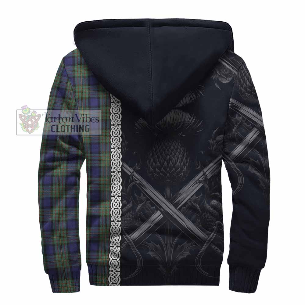 Tartan Vibes Clothing MacLaren (McLaren) Tartan Sherpa Hoodie with Family Crest Cross Sword Thistle Celtic Vibes
