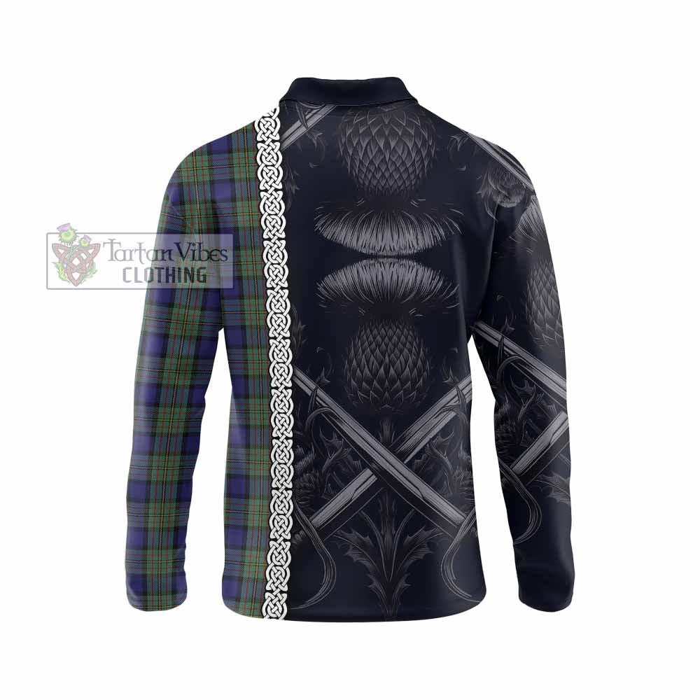 Tartan Vibes Clothing MacLaren (McLaren) Tartan Long Sleeve Polo Shirt with Family Crest Cross Sword Thistle Celtic Vibes