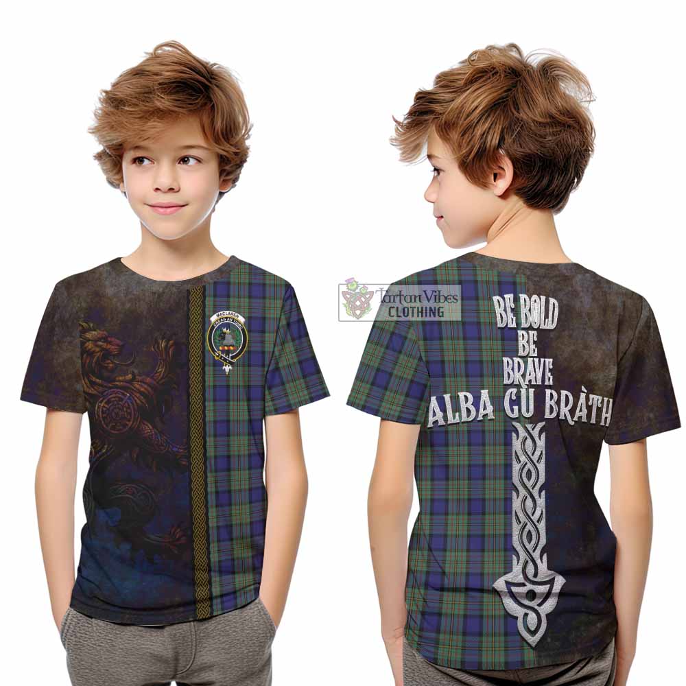 Tartan Vibes Clothing MacLaren (McLaren) Tartan Family Crest Kid T-Shirt Alba Gu Brath Be Brave Lion Ancient Style