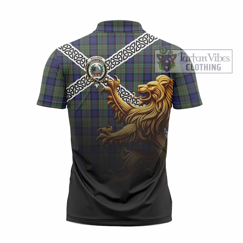 Tartan Vibes Clothing MacLaren (McLaren) Crest Tartan Zipper Polo Shirt with Golden Lion Emblem Celtic Style