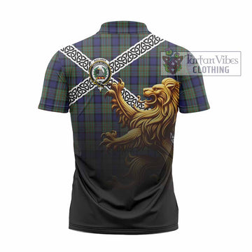 MacLaren (McLaren) Crest Tartan Zipper Polo Shirt with Golden Lion Emblem Celtic Style