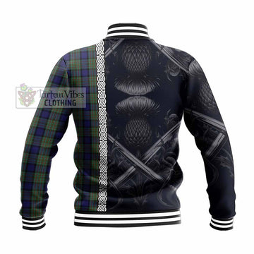 Tartan Vibes Clothing MacLaren (McLaren) Tartan Baseball Jacket with Family Crest Cross Sword Thistle Celtic Vibes